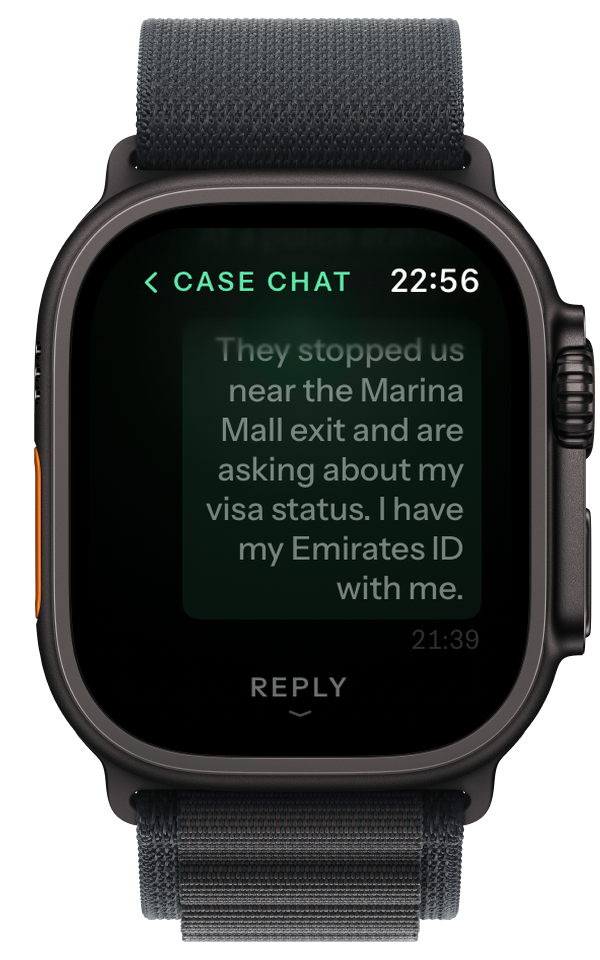Apple Watch Ultra showing case chat